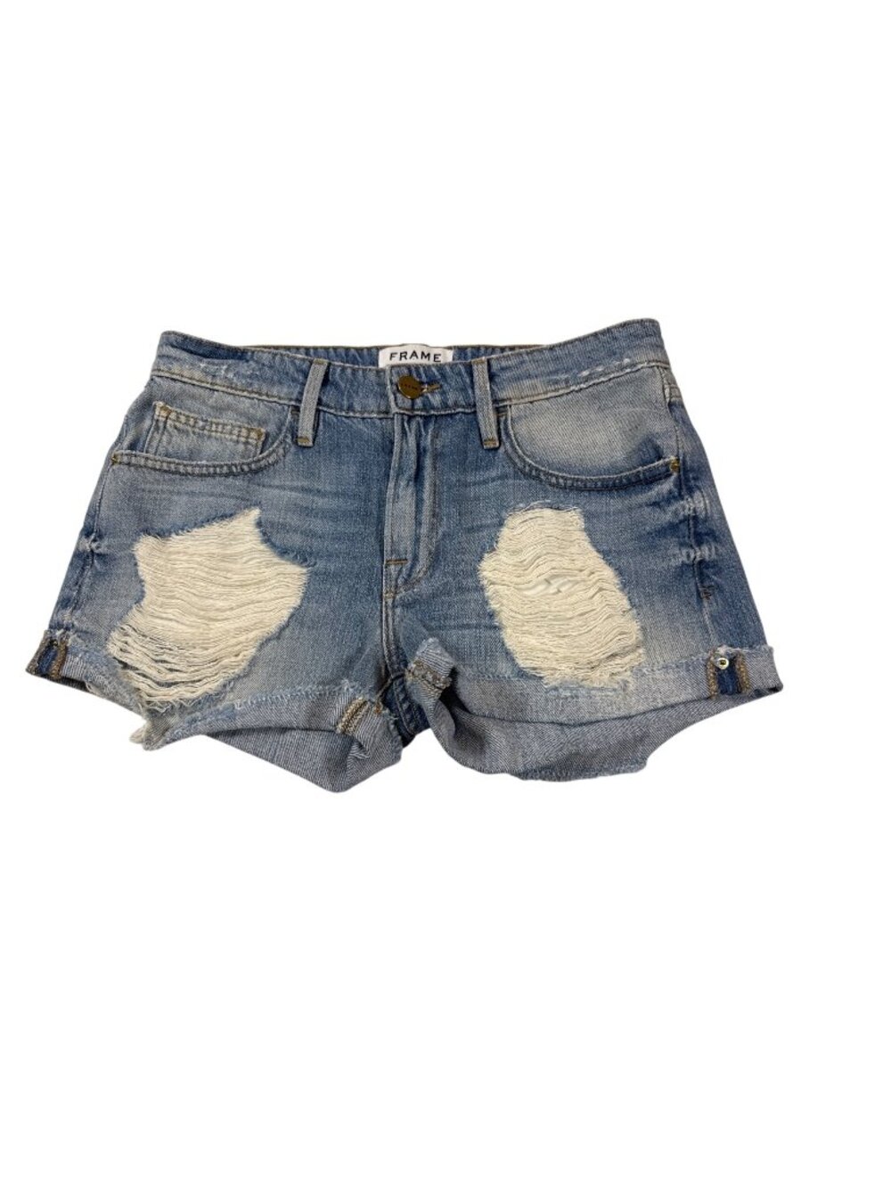 Frame Le Grand Garçon Distressed Denim Shorts Womens Size 24 Medium Wash (Z635)